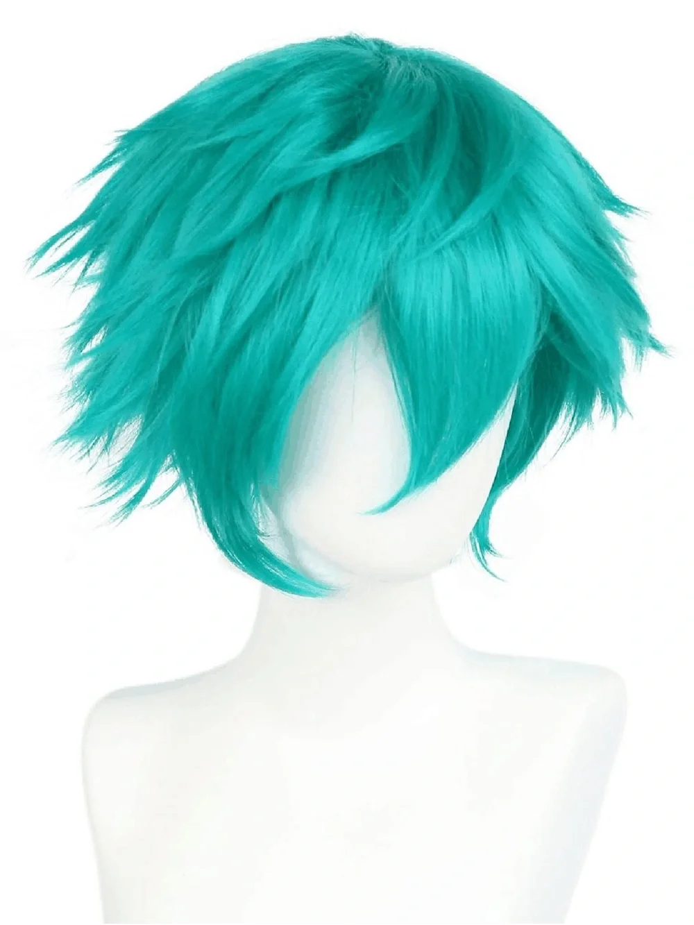 Short Fluffy Layered Synthetic Anime Wig Teal Unisex Halloween Cosplay